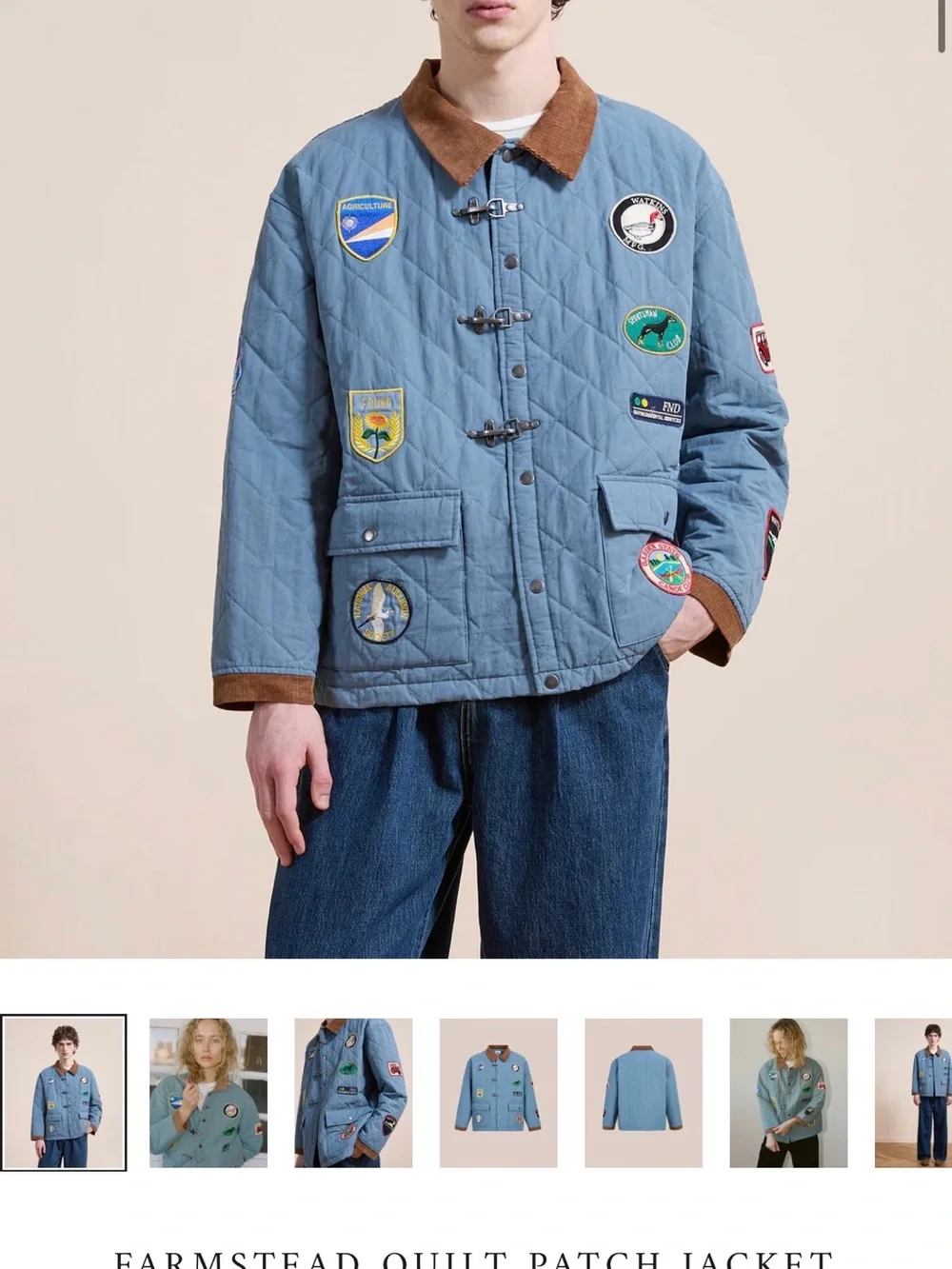 Men's FOUND Quilted Field Jacket with Corduroy Collar - Light Blue